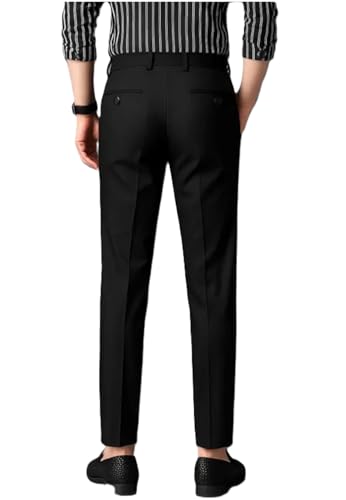 Image of Men's Formal Dress Pants, Black, Slim Fit, Flat Front Trousers with Pockets