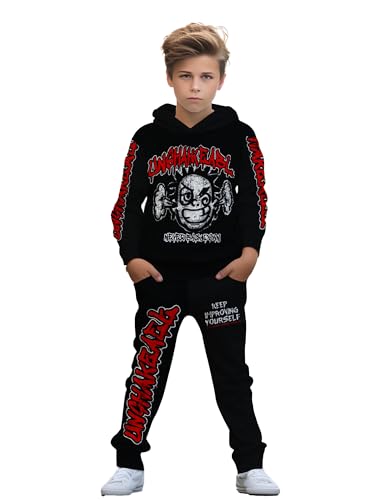 Boys 5-14Yrs Printed Hoodie & Joggers 2PC Set | Lightweight Pullover Pants | Trendy Athletic Wear