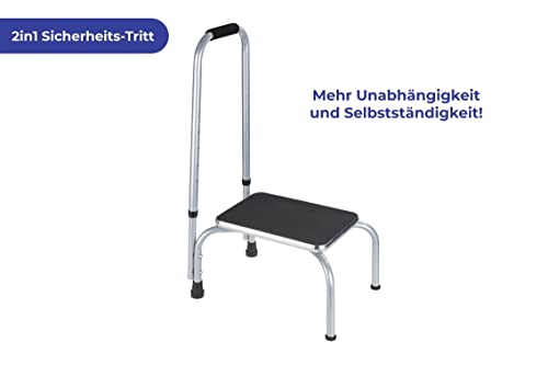 Maximex Sicherheits-Tritt SECURA - Rutschsicherer Haushaltstritt, pulverbeschichtetes Metall, 26.5 x 78-98 x 32 cm, Grau