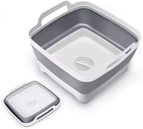 TOLEAD 9L Dish Basin Collapsible with Drain Plug and Plastic Handles, Wash Basin, Foldable Dish Pan, Portable Sink Tube Kitchen Storage Basket, Multifunctional for Camping, RV, 2023 NEW