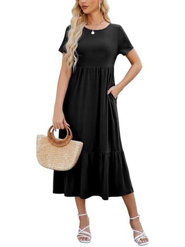 Gracyoga Women's Summer Maxi Dress 2025 Casual Short Sleeve Crewneck Flowy Swing Tiered Long Beach Dresses with Pockets2