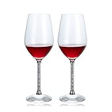 sugarchef Wine Glasses 2 Pieces Long Stem Filled with Crystals Elegant Wine Glasses for Home,Wedding, Parties, Anniversary (Silver)