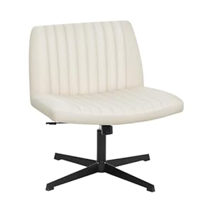 Criss Cross Chair Armless Height Adjustable Office Chair Legged Swivel Desk Chair No Wheels Fabric Wide Comfy Computer Task Chair for Home Office Bedroom Make-up,Beige