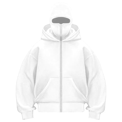 Image of Syzplnwy Unisex Cool Balaclava Outerwear - Double-Layer Hoodie, Hip Hop Style Jacket for Daily Wear, Outdoor Activities & Casual Occasions, Soft & Stylish(White L)