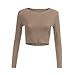 Produktbild Frauen Eng Elastische Bluse Crop Tops Damen Sexy Einfarbig O-Ausschnitt Lange Ärmel Kurzes Tops Oberteil