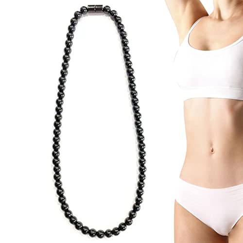 Black Hematite Necklace, Magnetic Black Hematite Round Bead Necklace, Magnet Healing Stone Necklace for Women Seta-au
