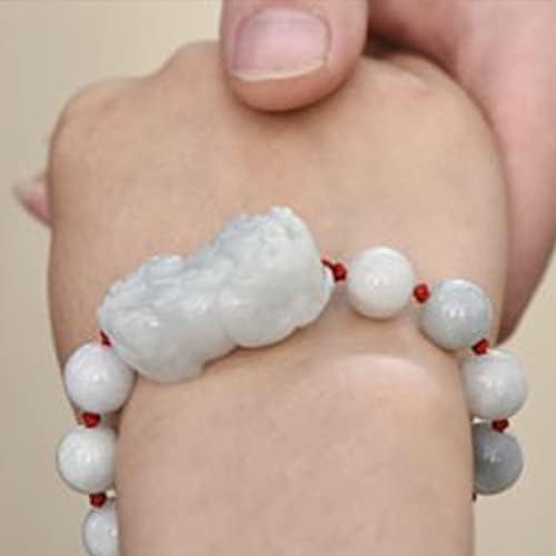 Feng Shui Braccialetto In Giada Naturale Con Ciondolo Pixiu Intagliato A Mano – Portafortuna Unisex – Perline Da 8mm - 2