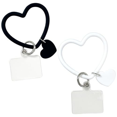 [Meltryllis] スマホストラップ 手首 携帯ストラップ手首 シリコン スマホ手首ストラップ 2個セット 落下防止 ハート型 ハンドストラップ 韓国 (ブラック しろい)