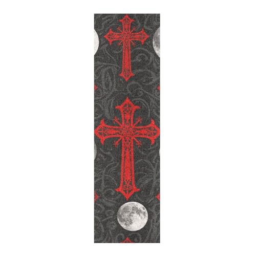 voucong Gothic Red Black Halloween Cross Moon Grip Tape Designs Skateboard Anti Slip pro Scooter Grip Tape 33×9 Inch antiderrapante para Scooter