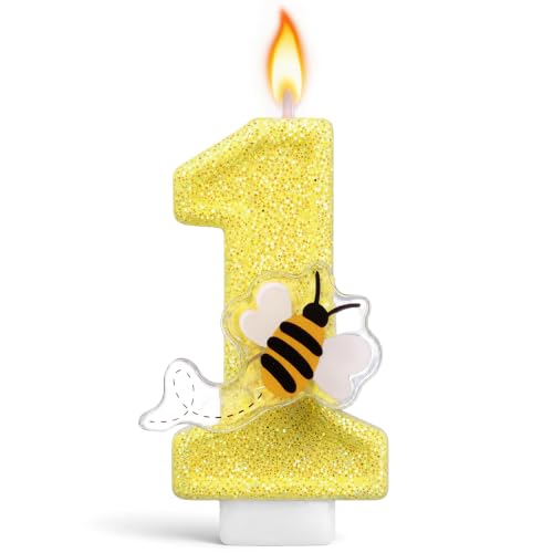 Conelist Bee 1 Candle for First Birthday Yellow Number 1 Candle