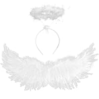 VEYLIN Angel Wings and Halo, White Fairy Angel Wings Fallen Angel Wings Halloween Fancy Dress Costume for Adult Halloween Christmas Party