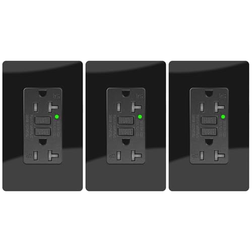 20A Black GFCI Outlet, TR &amp; WR Ground Fault Protector with LED Indicator, Tamper &amp; Weather Resistant GFI Electrical Receptacle, ETL Listed, Wallplate Included, 3 Pack