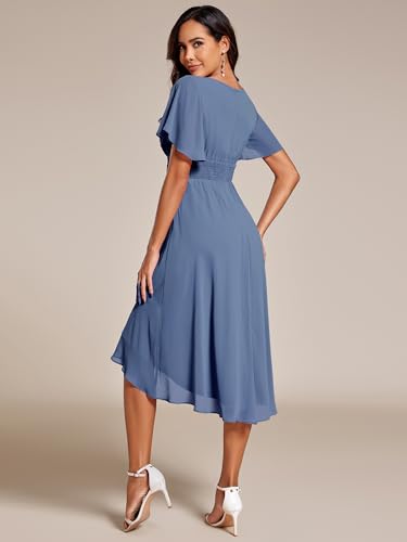 Image of Ever-Pretty Women's Chiffon Crew Neck Empire Waist Wedding Guest Dress Summer Short Sleeve Semi Formal Dresses 02053