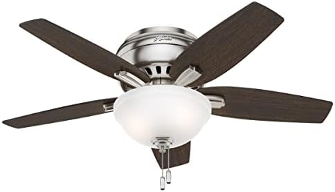 Hunter 42 inch Indoor Ceiling Fan with LED Light - Ceiling Fan with Pull Chain, For Bedroom or Living Room, Low Profile Mount, No Remote, 5 Blades, Includes Bulbs - Newsome 51082, Brushed Nickel