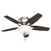 Hunter 42 inch Indoor Ceiling Fan with LED Light - Ceiling Fan with Pull Chain, For Bedroom or Living Room, Low Profile Mount, No Remote, 5 Blades, Includes Bulbs - Newsome 51082, Brushed Nickel