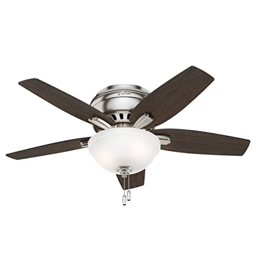 Hunter Fan Company, 51082, 42 inch Newsome Brushed Nickel Low Profile Ceiling Fan with LED Lights and Pull Chain