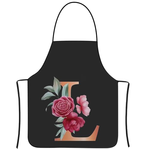 Schort, Zwarte Schort Voor Vrouwen Schorten Voor Koken Gepersonaliseerde Schort Waterdichte Schort Keukenschort Chef Schort Voor Vrouwen Mannen (1st-Oranje letters L)