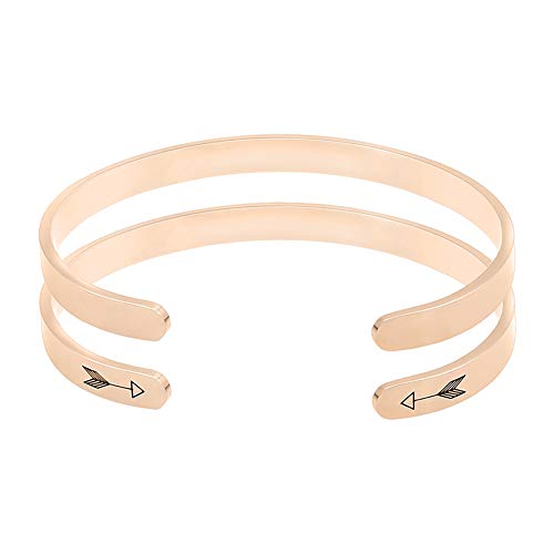 POPSPARK 2 Pieces Women Cuff Bracelets, Couple Inspirational Bangle Rosegolden Bangle Bracelets Stainless Steel Personalized Engraved Motivational Bangle Encouragement Bangle Jewelry Gift