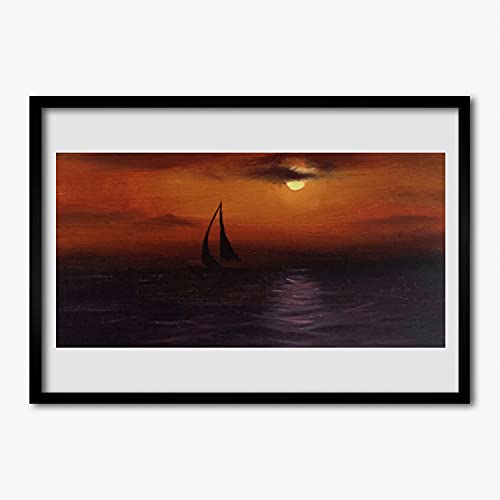 Affiche encadrée 70x50 cm avec cadre en MDF paysage de bateau de mer pour salon