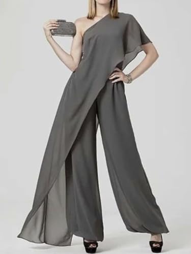 Women's Chiffon Lace One-Shoulder Backless Mother of the Bride pantsuit for Formal Weeding Wedding Guest Jumpsuit4