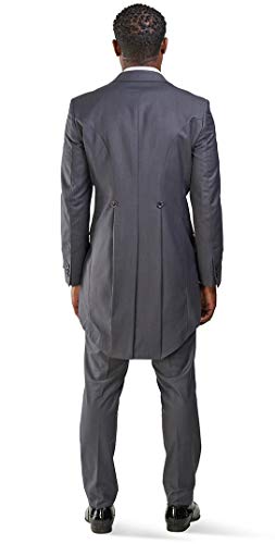 Slim fit 1 Button Peak Lapel 3 Piece Tuxedo Tail Coat Vest Pants (40 Regular, Grey)