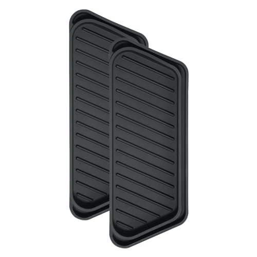 Crystala Filters Non-slip Cuttable fridge water Dispenser Drip Tray, Fridge Water Dispenser Drip Tray Prevents Water Splashes, 2 Pack (Rectangular, Grey)