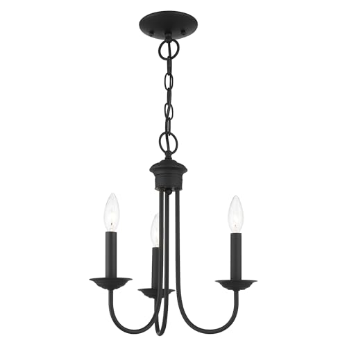 Livex Lighting 42683-04 Steel 3 Light Chandelier for Home Decor, 1 Black Ceiling Light Fixture, Perfect for Living Room or Bedroom Decor