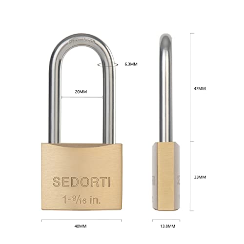 Image of SEDORTI Outdoor Weatherproof Padlock with Stainless Steel Shackle and Solid Brass Body, Marine Grade Rustproof Long Lock for Sheds, Storage Unit School Gym Locker, Fence, Toolbox, Hasp Storage