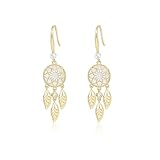 Dreamcatcher Earrings Gold Sequins Chain Tassel Earrings Boho Gold Leaf Dangle Earrings Aeolian Bells Tassel Drop Earrings Minimalist Bar Earrings Birthday Jewelry for Women