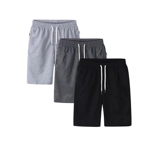 Lot de 3 Shorts Homme Été Coton Cargo Bermuda Pantacourt Homme Taille Élastique Cordon de Serrage Couleur Unie Sport Fitness Travail Loisirs Jogging Décontracté Respirant Confortable Léger