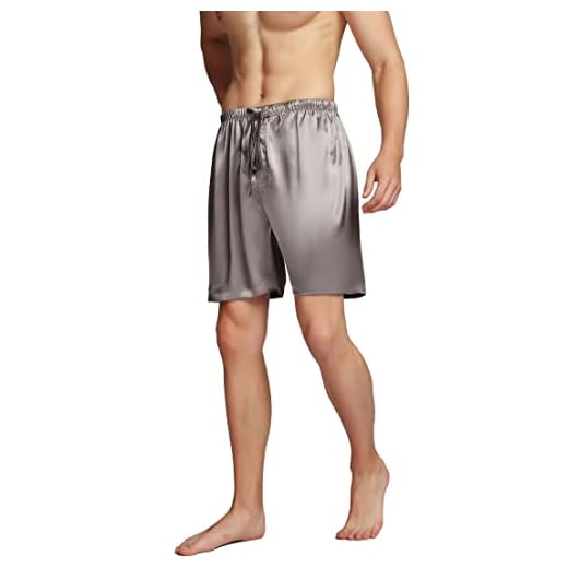 Mens Pajama Pants,Satin Pajama Boxer Shorts with Elastic Waistband,Pajama Pants for Men Grey L