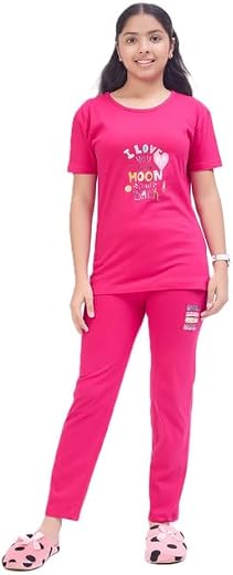 AERONYX Girls Cotton Night Suit Set – Racing Theme Printed Half Sleeve T-Shirt &amp; Pajama | Soft, Breathable &amp; Comfortable K...
