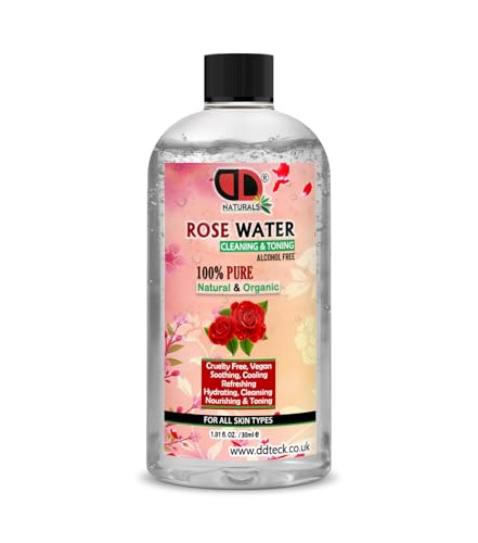 DD TECK 30ml | Pure Natural Organic Rose Water Face Astringents, Beauty, Skin, Face Tonner Restores Skin Ph Balance, Suitable for All Skin Types 100% Vegan (30ml Cap)