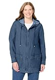 Woman Within Plus Size Lightweight Hooded Jacket Long Oversized Coat - 22/24, Medium Stonewash