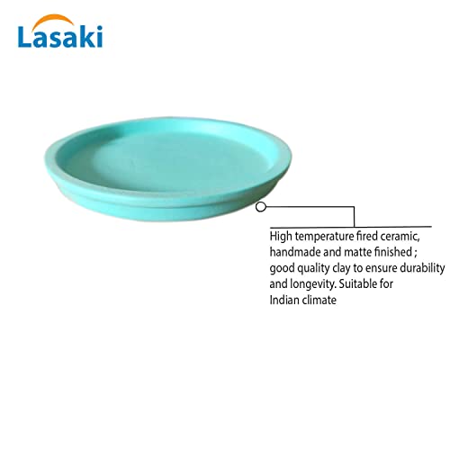 Image of Lasaki Round Ceramic Trays (Plates Saucers) for Pots, planters, Flower, Succulent(Set of 2,Aqua,3.5 inch) R3.5(Plants not Included)