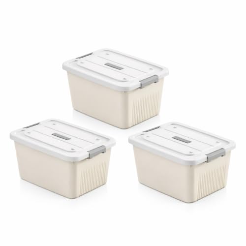 Image of HoopVool Multipurpose Plastic Storage Container Box - Sturdy and Versatile Home Organizer, Available in Multiple Size. (CREAM, LARGE - 14.5 X 10.5 X 8.2 INCH, PACK OF - 3)