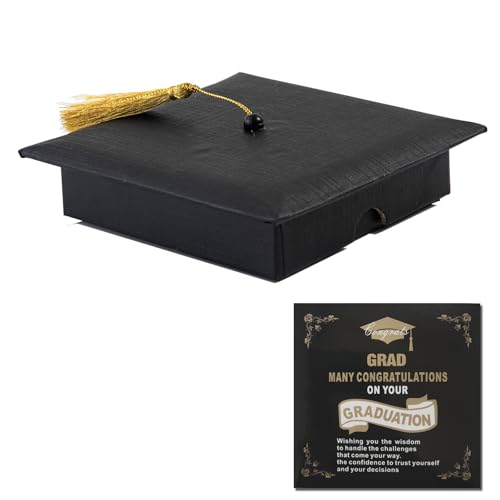 APLUSWER Graduation Gift Box with Greeting Card Class of Graduation Cap Decor with Tassel Gift Wrapping Grad Keepsake Memory Home Decor Black Box for Presents College Graduate High School Supplies