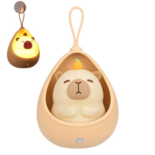 Naqqios Capybara - Luz nocturna, lámpara de estrujar, juguete de silicona recargable, adorno de detección automática para mesita de noche, dormitorio, guardería, escritorio para niñas