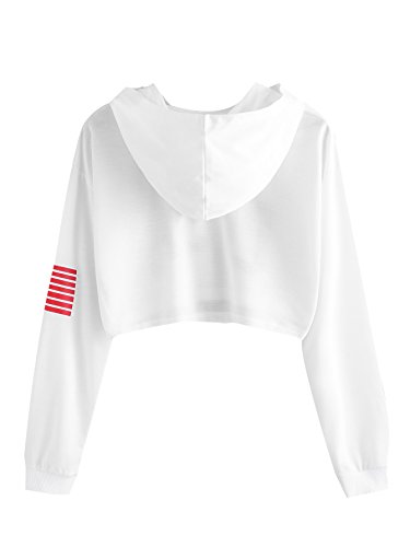 SweatyRocks Women's Casual Letter Print Long Sleeve Crop Top Sweatshirt Hoodies White S