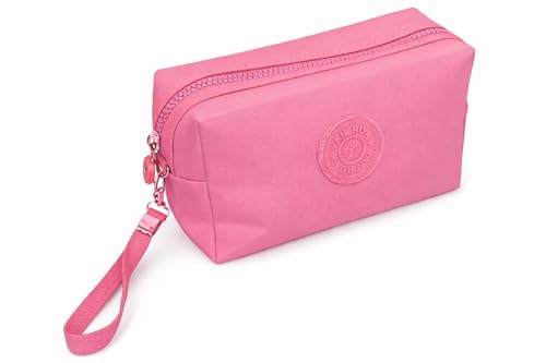 Estojo Escolar Grande Organizador em Nylon com Alça – Porta Lápis e Canetas Resistente, Estojo Multifuncional para Escola, Faculdade, Escritório e Viagem (Rosa)