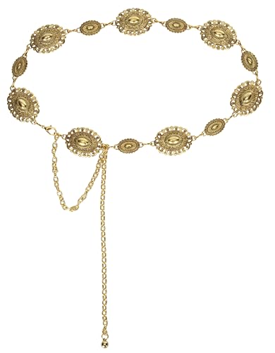 Women-Western-Oval-Concho Chain-Belt - Adjustable-Boho-Metal-Waist Chain-Belt-Country-Cowgirls Belts for Dress Jeans4