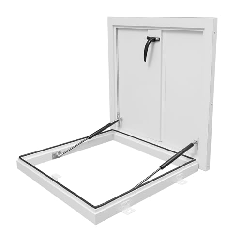 Aluminum Alloy Roof Access Hatch, 34.25" L × 34.25" W Roof Escape Hatch, Roof Steel Security Door with Lockable Handle, Rooftop Hatch Cover Plate for Wellhead Lid (White, 24.4" L × 24.4" W)