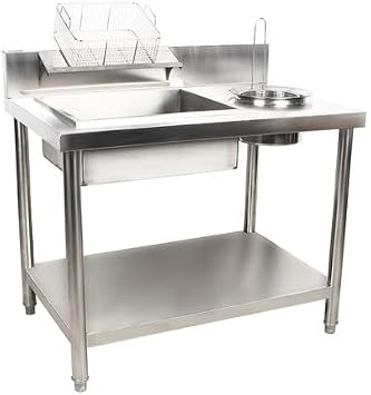 Fried Chicken Breading Table, Commercial Stainless Steel Food Prep Breader Station, Freestanding Kitchen Prep & Work Table with Basin and basket for Restaurant Kitchen, Fried Chicken Shops, Business