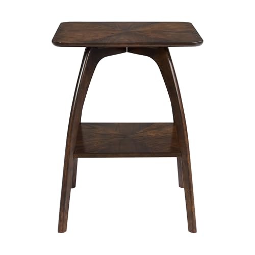 Sandstone Home LAX Mid-Century Modern Square End Table with Starburst Top &ndash; 18&rdquo; Accent Table with Shelf, Rich Espresso Brown Finish, Retro Side Table or Nightstand for Living Room or Bedroom