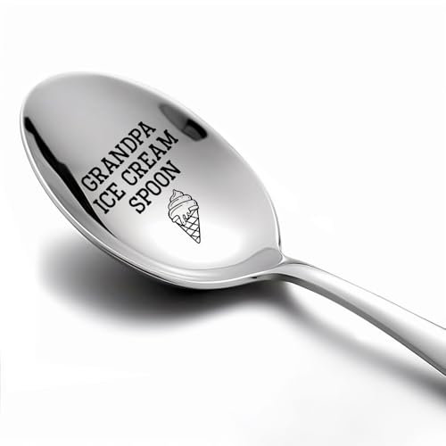 XQLZY Grandpa Ice Cream Shovel Engraved Spoon, Summer Stainless Steel Cereal Ice Cream Spoons for Men Ice Cream Lover Grandpa, Funny Grandparents' Day Birthday Spoon Gifts for Best Grandfather Gramps