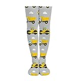 HEBVASS Women's Fashion Compression Socks Construction Trucks, Cute Breathable Long Knee High Socks for Outdoor Running Cycling Hiking Daily Wear
