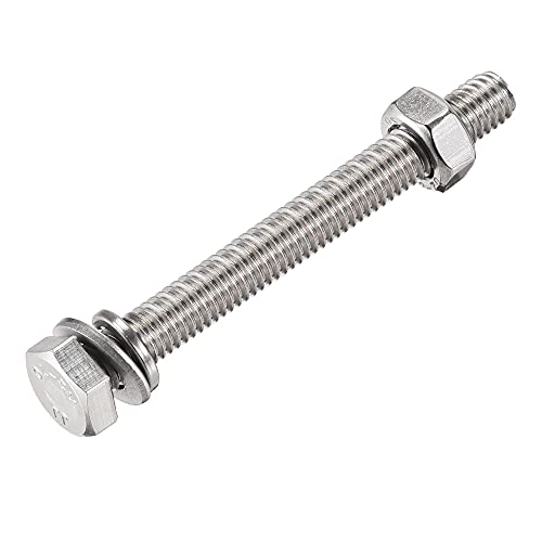 Image of uxcell M6 x 60mm Hex Head Screws Bolts, Nuts, Flat & Lock Washers Kits, 304 Stainless Steel Fully Thread Hexagon Bolts 10 Sets