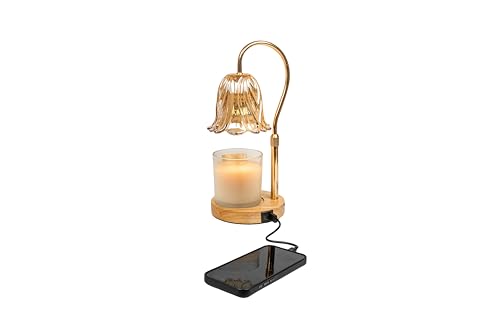 Image of Candle Warmer Lamp with 24H Timer, Dimmable, Electric Wax Warmer with 2 Bulbs, Dual Charging Port, Home Decor for Jar Candles, House Warming, Gifts, Home Decor (Vintage Glass)