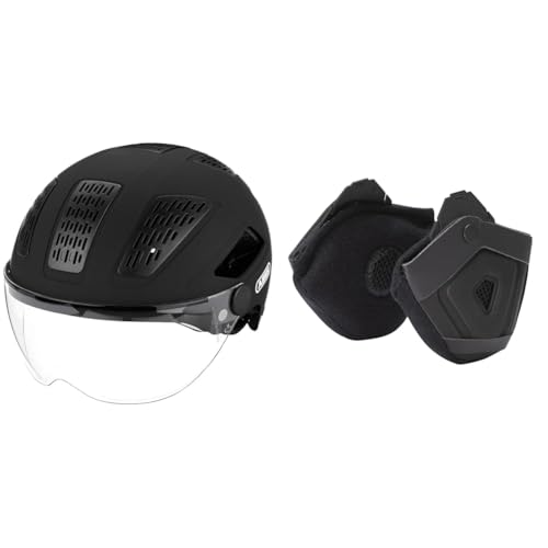 ABUS Stadthelm Hyban 2.0 ACE - Fahrradhelm mit Visier, Licht und ABS-Hartschale & Ohrenschützer - Pedelec 2.0 Earpads - ansteckbar an den Fahrradhelm - Winterkit, schwarz