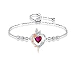 TOUPOP Rose Heart Birthstone Bracelet for Women 925 Sterling Silver Butterfly Love Heart Jewelry Anniversary Birthday Mothers Day Gifts for Her Girlfriend Wife Mom